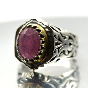 Men's Ruby Ring - Natural Ruby Sterling Silver Ring - July Birthstone Jewelry -